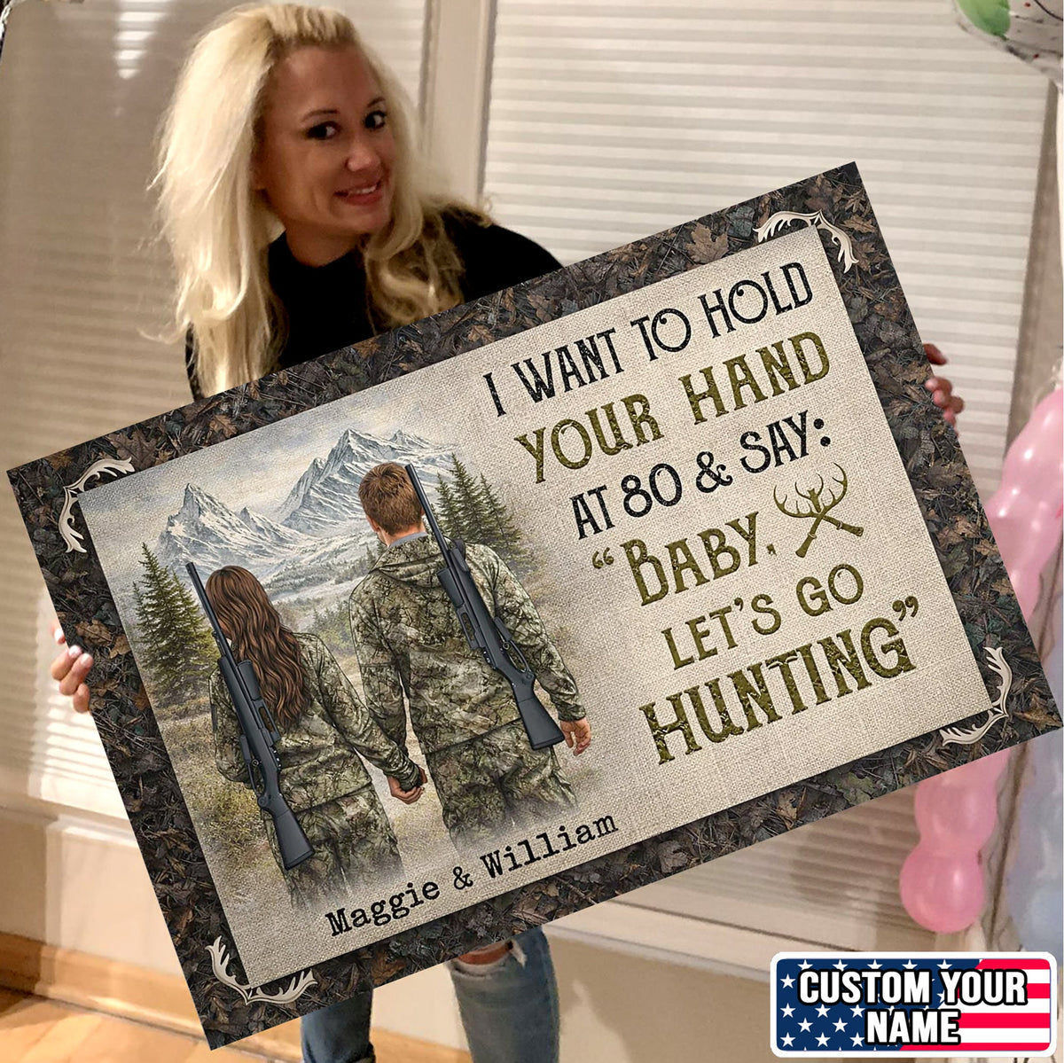 I Want To Hold Your Hand Hunting Couple Canvas Print, Personalized Outdoor Love Wall Art Gift