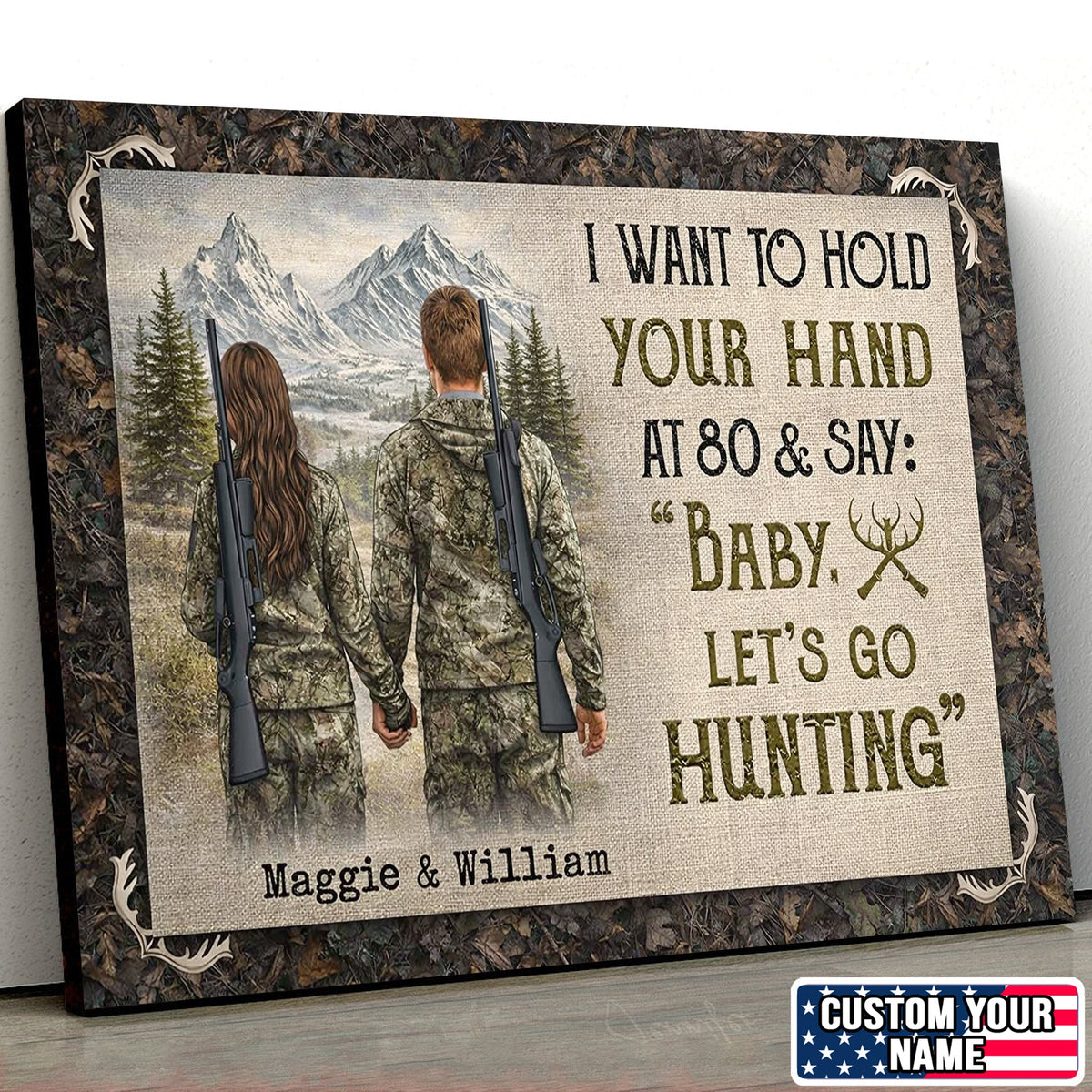 I Want To Hold Your Hand Hunting Couple Canvas Print, Personalized Outdoor Love Wall Art Gift