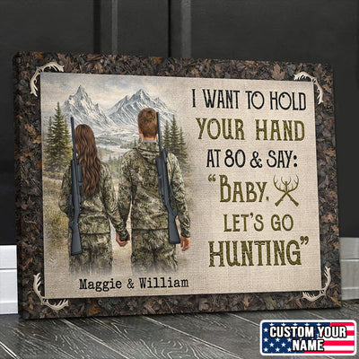 I Want To Hold Your Hand Hunting Couple Canvas Print, Personalized Outdoor Love Wall Art Gift