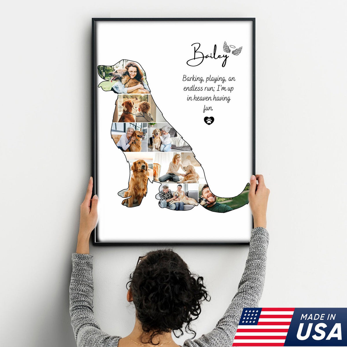Custom Dog Memorial Print Canvas, Personalized Pet Loss Gift, Rainbow Bridge Dog Photo Collage