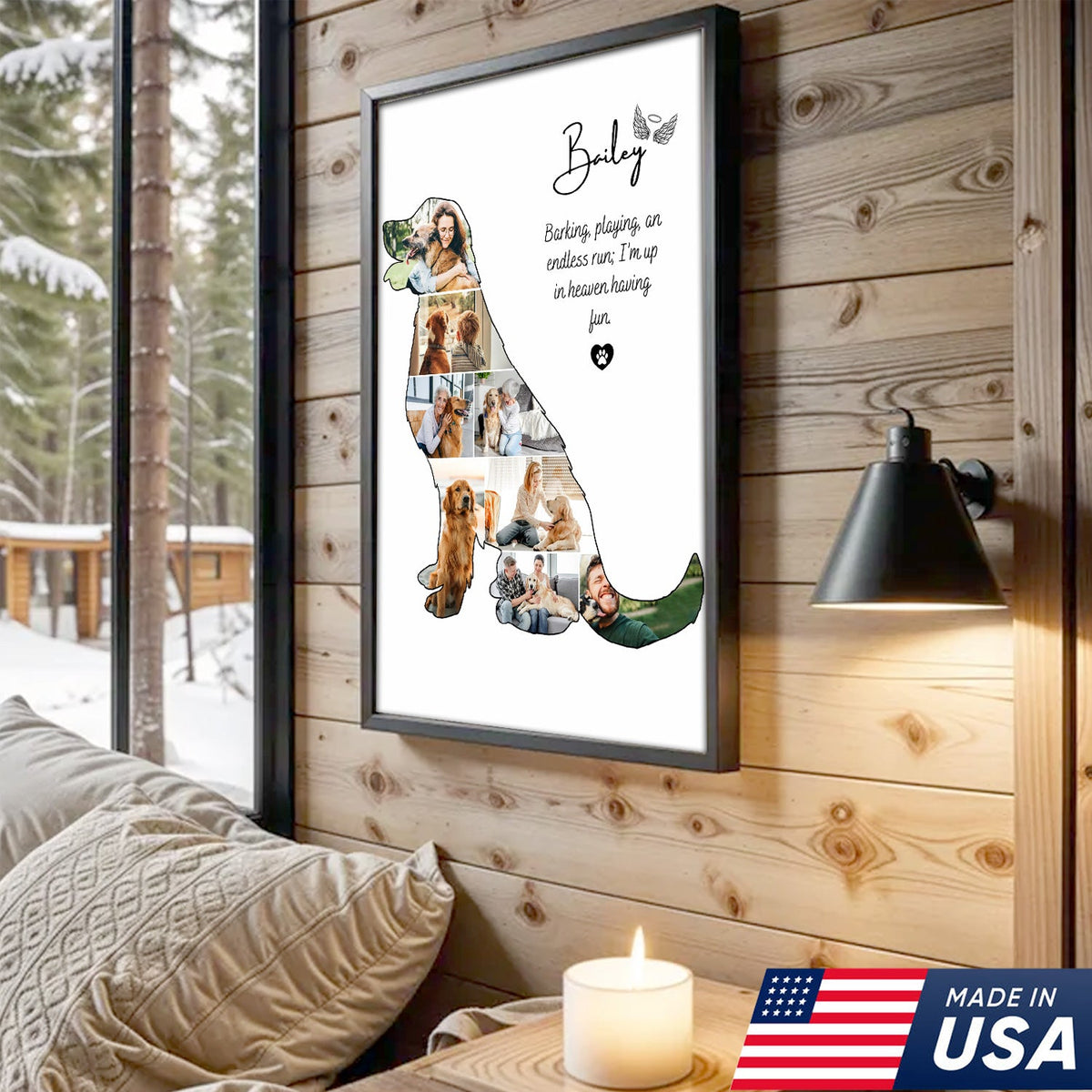 Custom Dog Memorial Print Canvas, Personalized Pet Loss Gift, Rainbow Bridge Dog Photo Collage