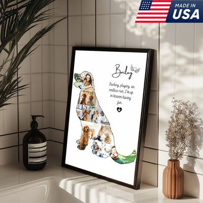Custom Dog Memorial Print Canvas, Personalized Pet Loss Gift, Rainbow Bridge Dog Photo Collage