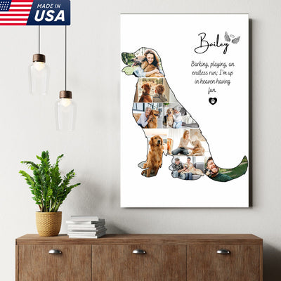 Custom Dog Memorial Print Canvas, Personalized Pet Loss Gift, Rainbow Bridge Dog Photo Collage
