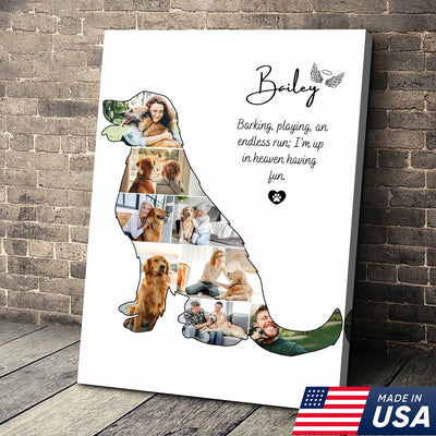 Custom Dog Memorial Print Canvas, Personalized Pet Loss Gift, Rainbow Bridge Dog Photo Collage