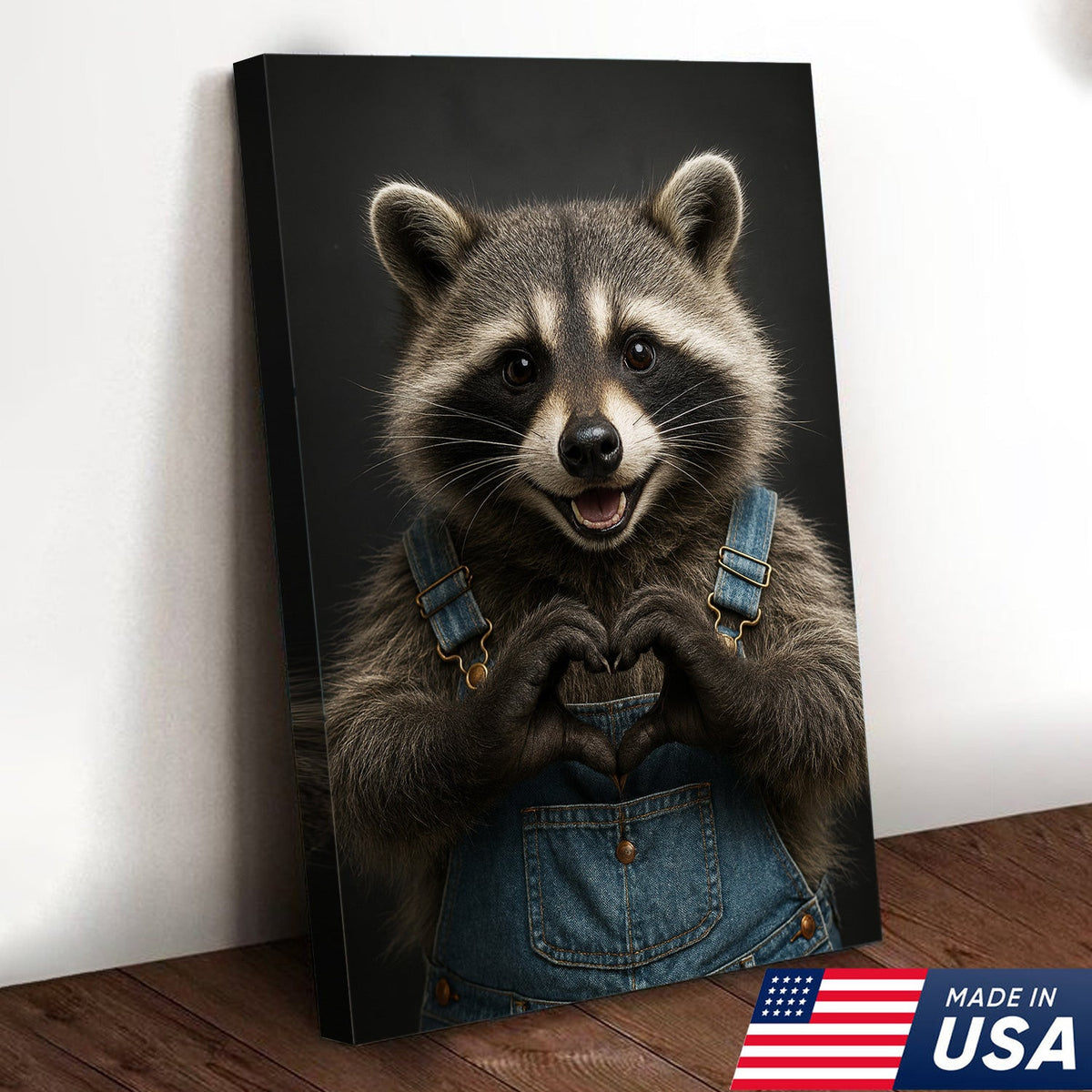 Cute Raccoon Wall Art Canvas - Adorable Heart Hands Poster, Animal Lover Gift, Nursery Decor