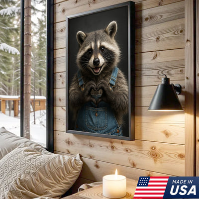 Cute Raccoon Wall Art Canvas - Adorable Heart Hands Poster, Animal Lover Gift, Nursery Decor