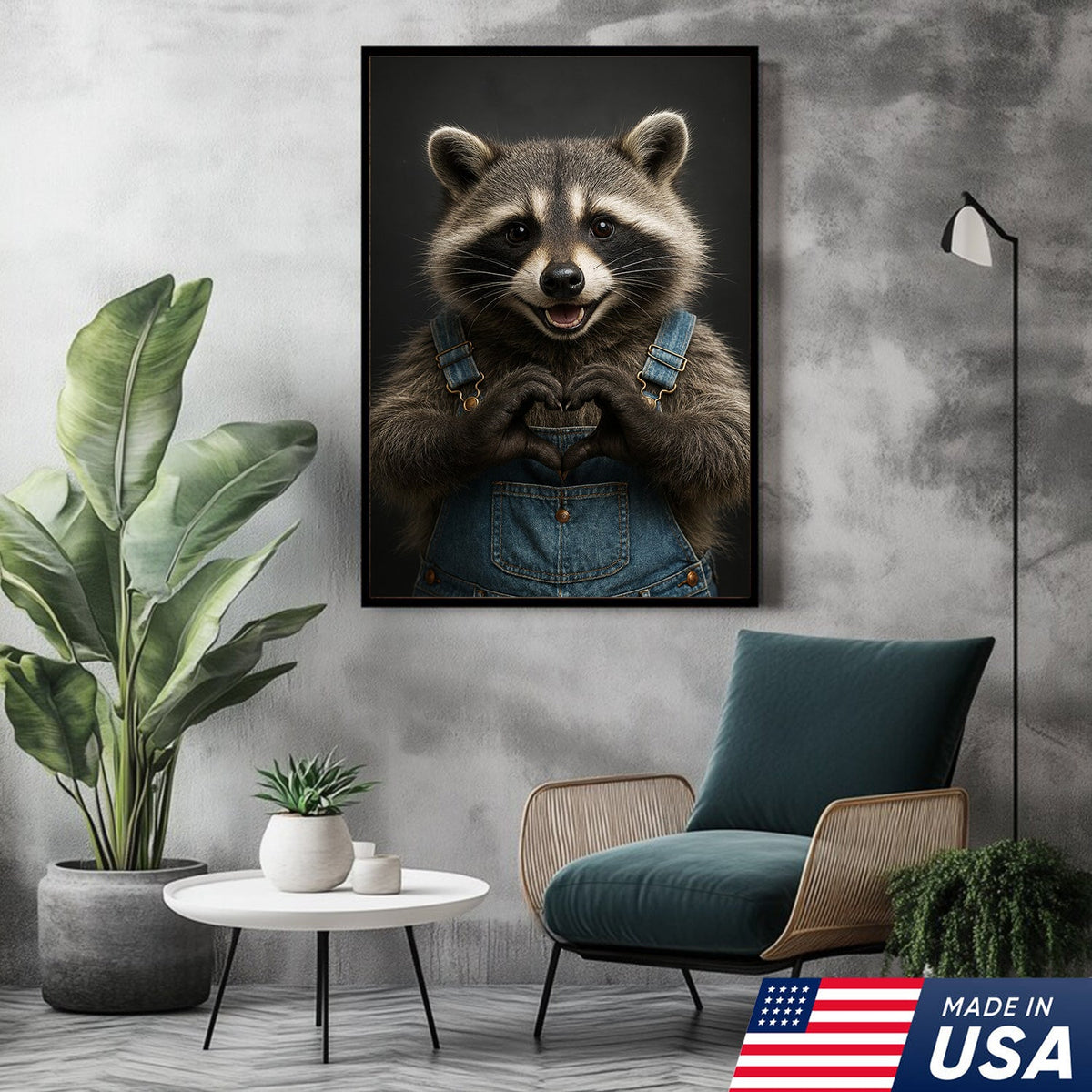 Cute Raccoon Wall Art Canvas - Adorable Heart Hands Poster, Animal Lover Gift, Nursery Decor