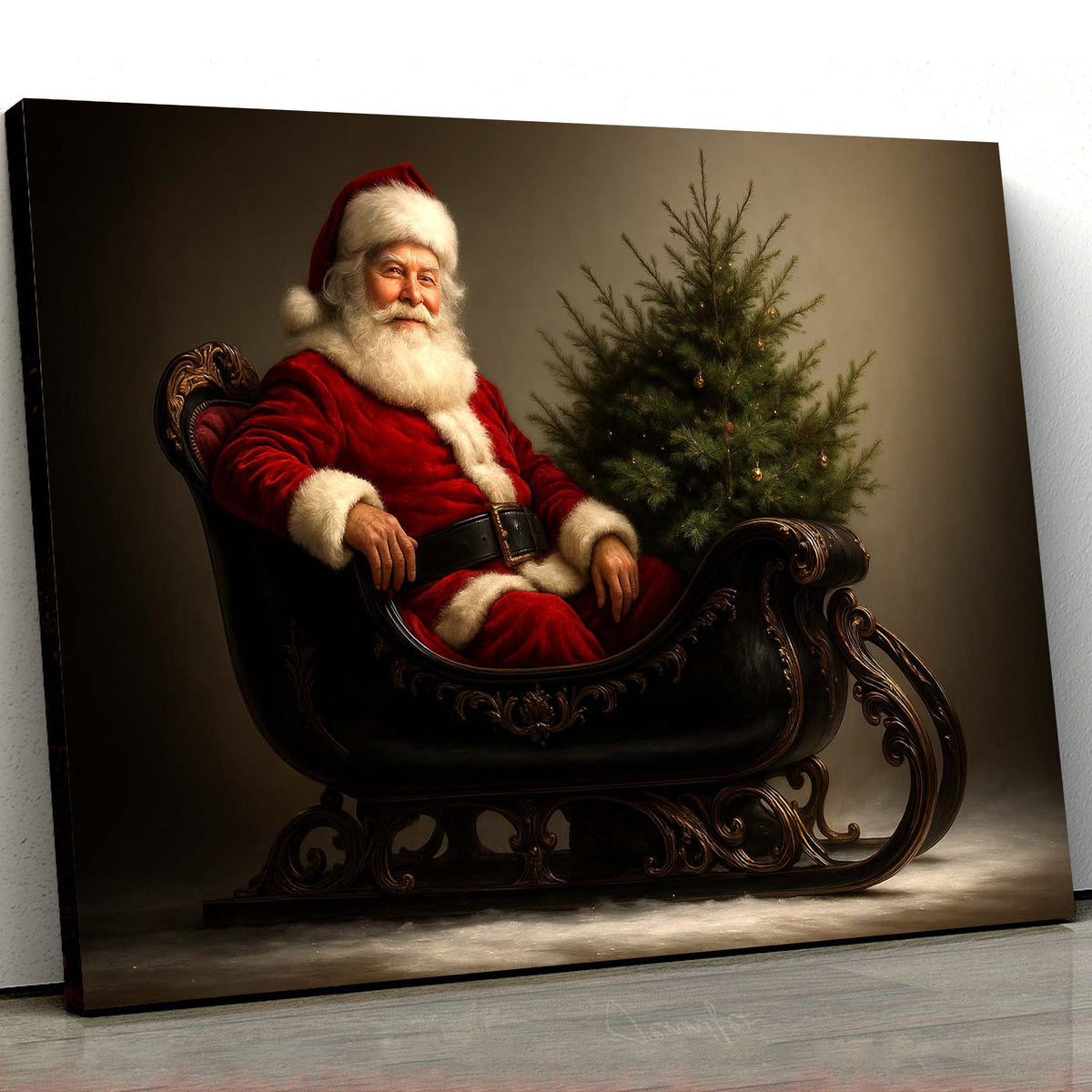 Classic Santa Wall Art – Vintage Santa in Sleigh Christmas Print, Cozy Holiday Home Decor