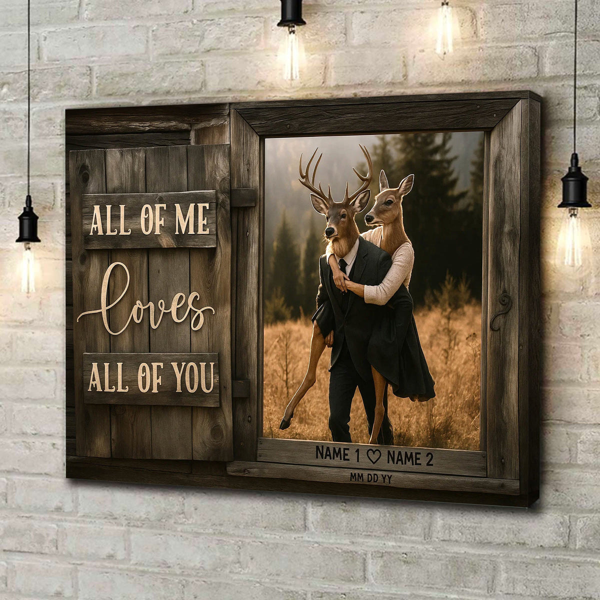 Rustic Deer Couple Canvas Art – Personalized Romantic Buck & Doe Portrait