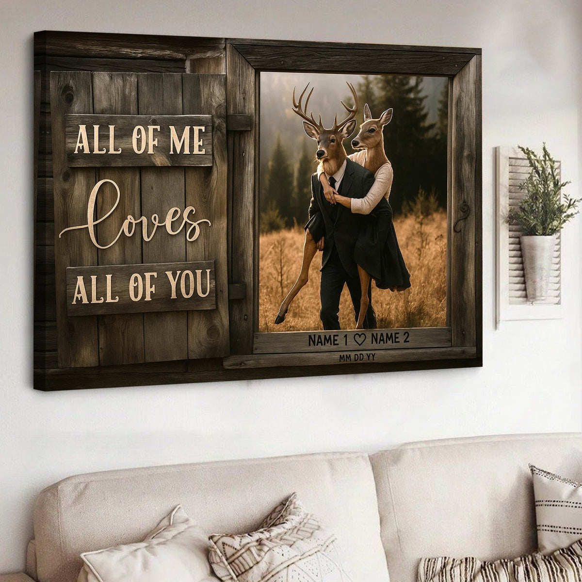 Rustic Deer Couple Canvas Art – Personalized Romantic Buck & Doe Portrait
