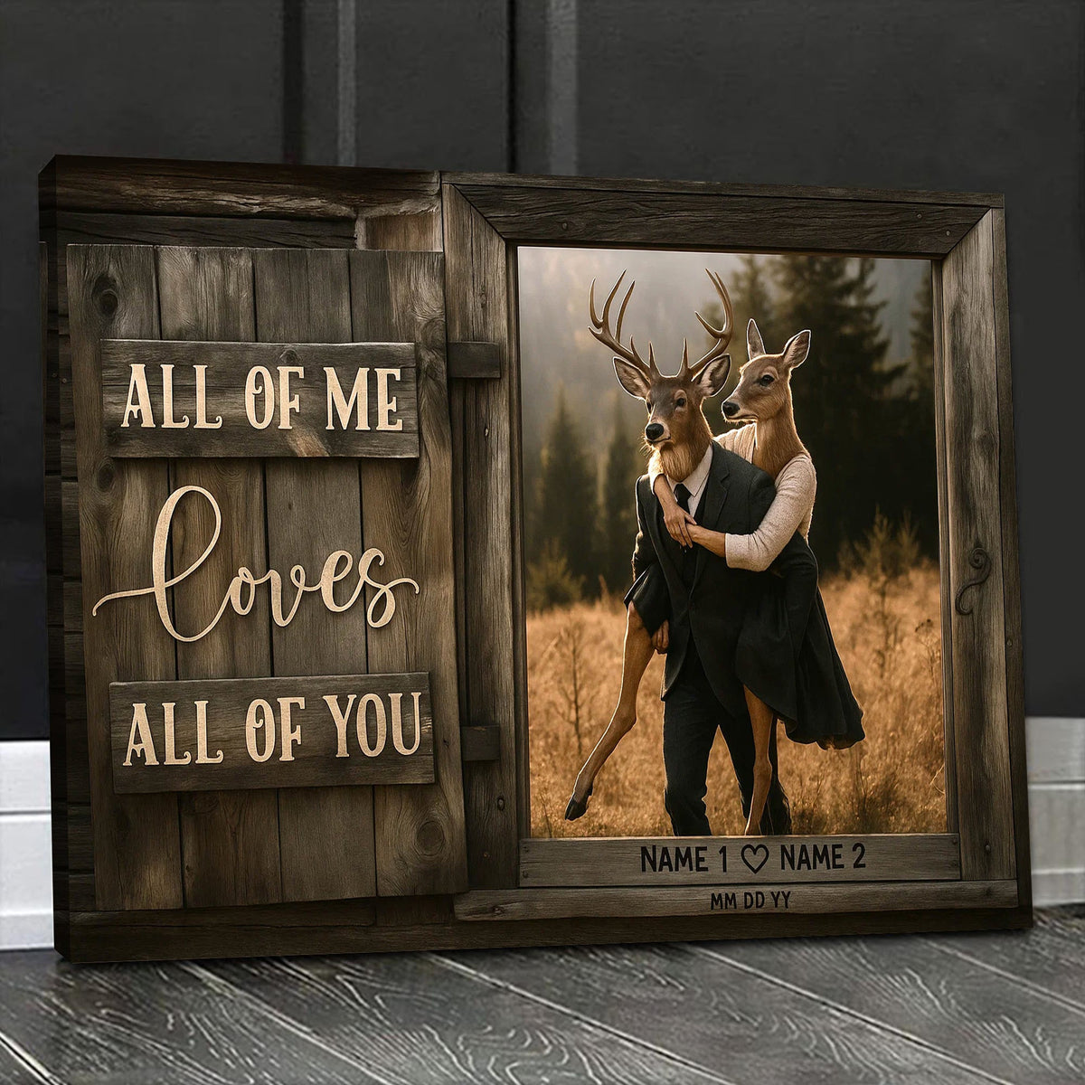 Rustic Deer Couple Canvas Art – Personalized Romantic Buck & Doe Portrait