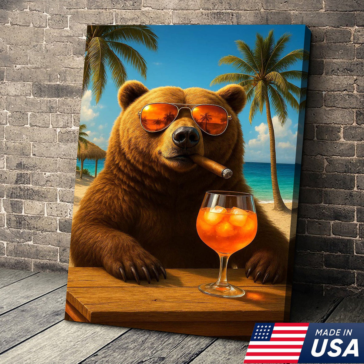 Beach Bear Wall Art Canvas, Cool Sunglasses Bear Tropical Vacation Decor