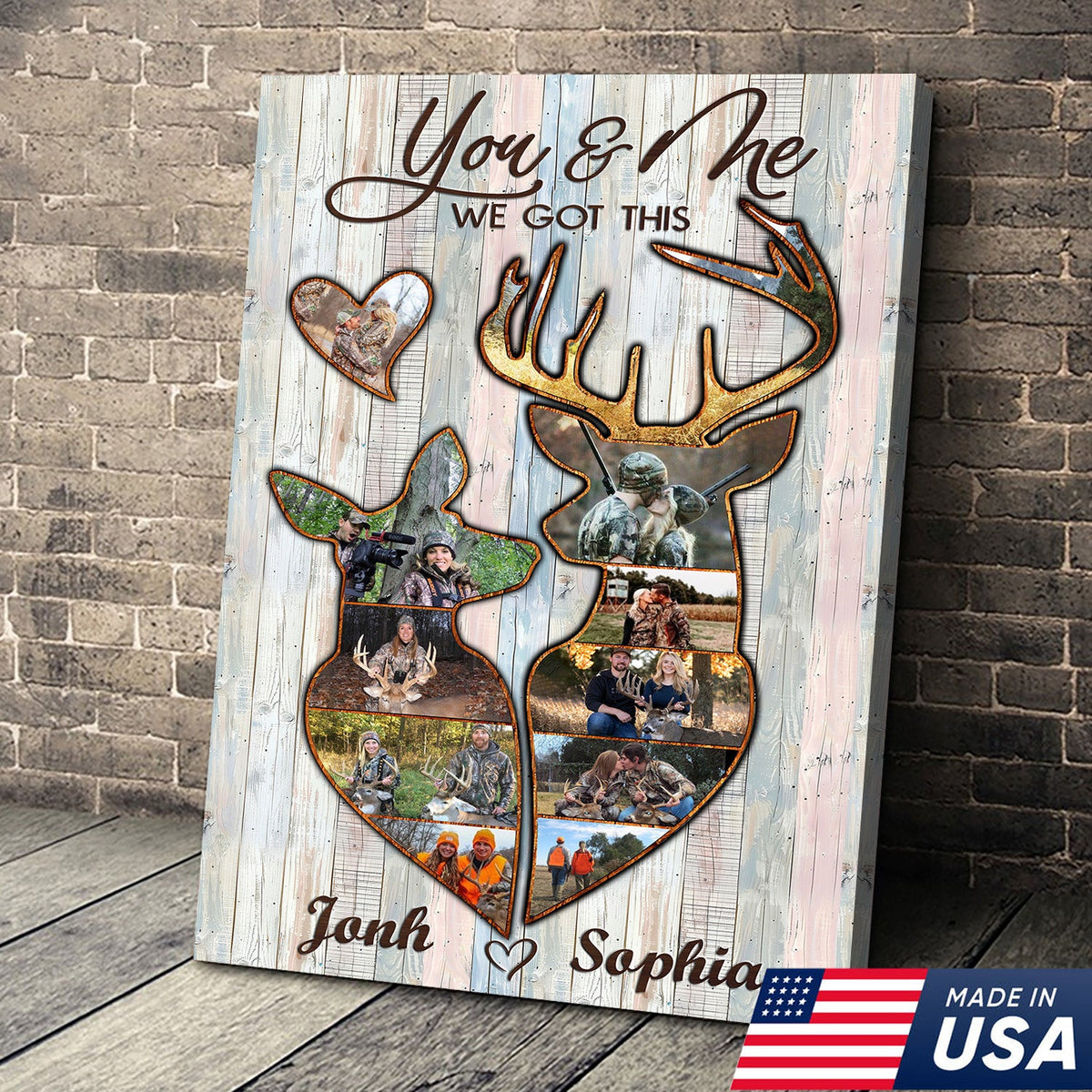 Personalized Deer Couple Hunting Photo Collage Wall Art Canvas - Custom Hunter Gift for Couples