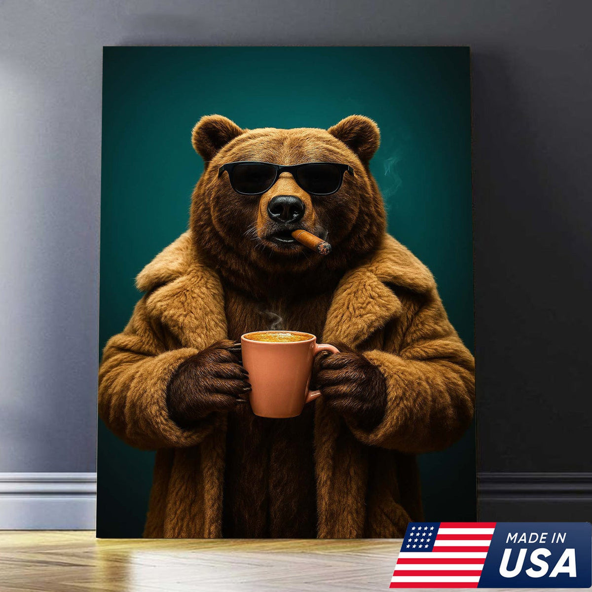 Cool Bear Wall Art Canvas - Smoking Bear Print, Funny Cigar Bear Decor
