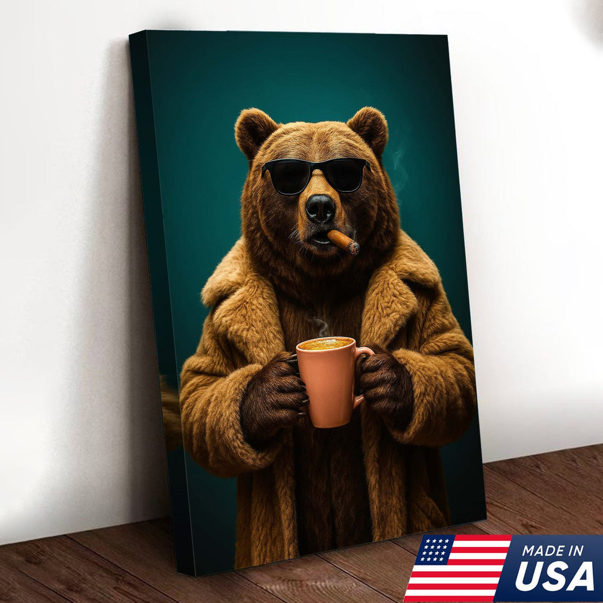 Cool Bear Wall Art Canvas - Smoking Bear Print, Funny Cigar Bear Decor