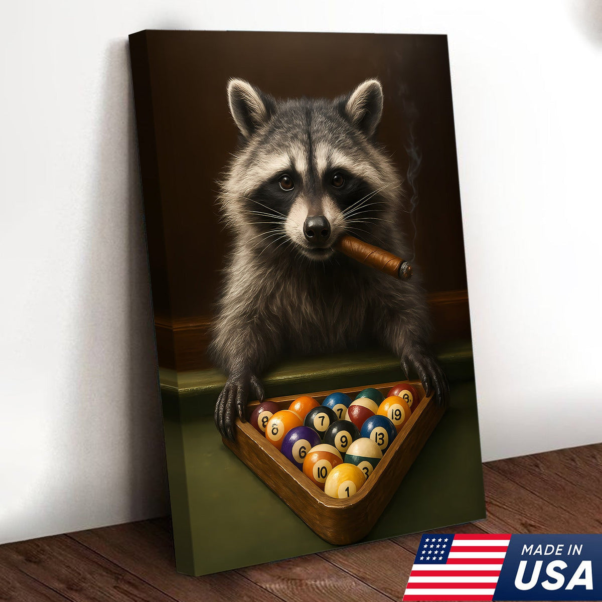 Funny Raccoon Pool Player Canvas – Perfect Gift for Billiards Lovers & Outdoors Men