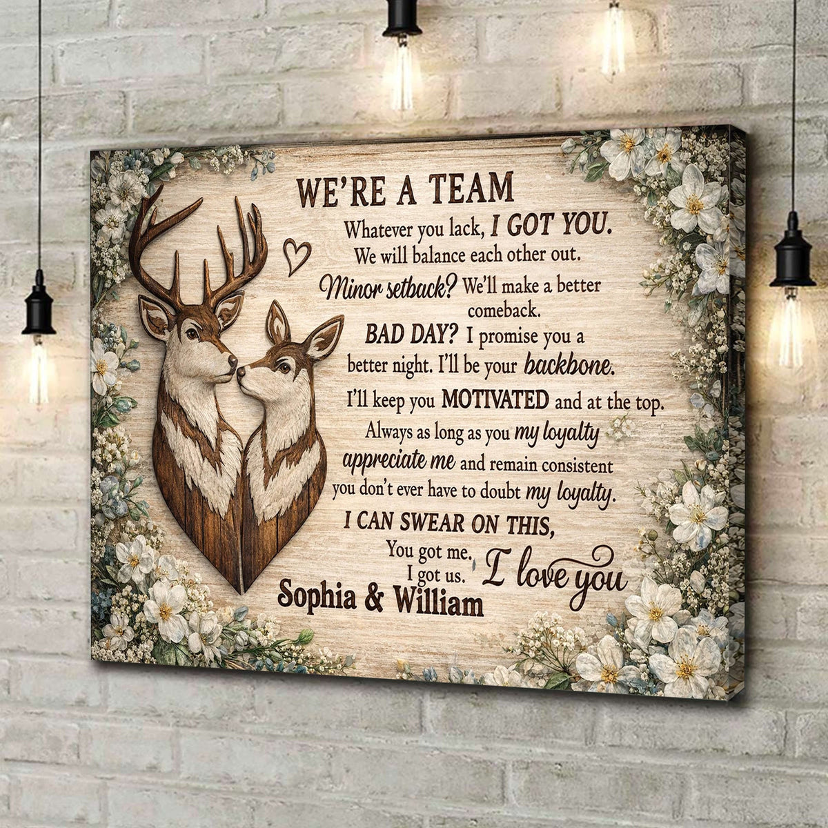 We’re a Team Couple Canvas Wall Art, Personalized Anniversary Gift for Husband Wife