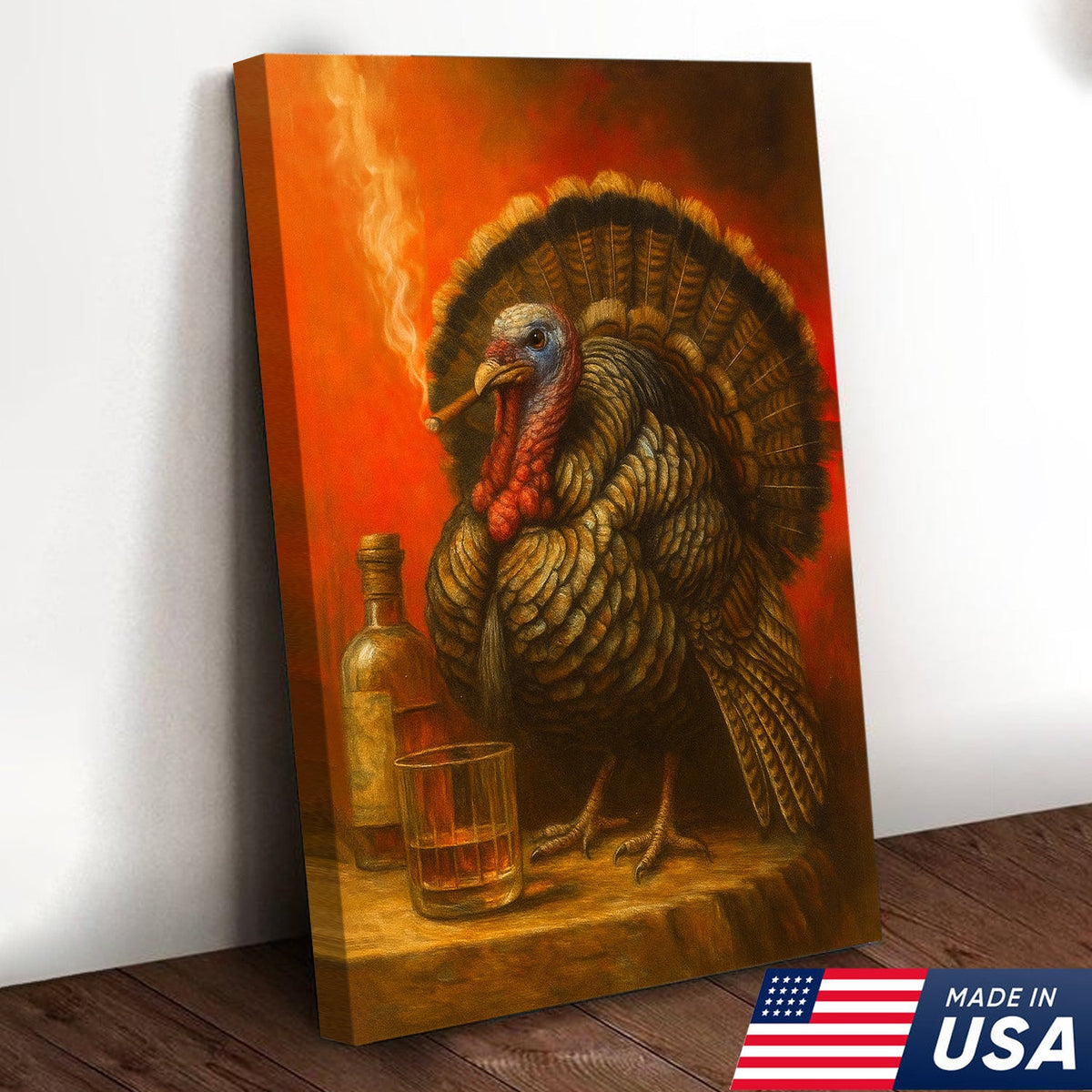 Thanksgiving Turkey Canvas – Funny Whiskey & Smoking Wall Art for Rustic Cabin