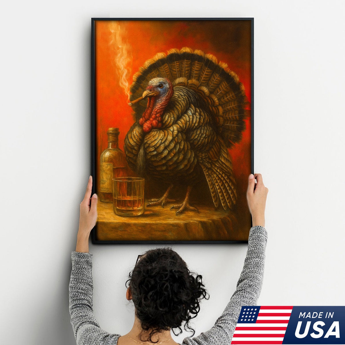 Thanksgiving Turkey Canvas – Funny Whiskey & Smoking Wall Art for Rustic Cabin