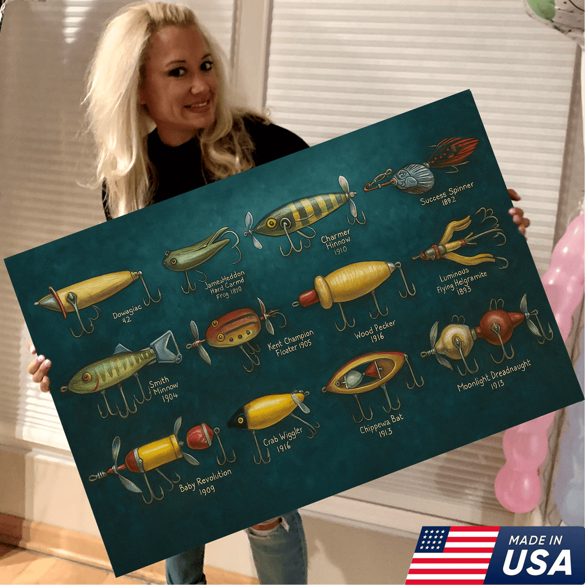 Vintage Fishing Lure Wall Art – Retro Bass Trout Lures Canvas Print for Cabin Lodge Decor