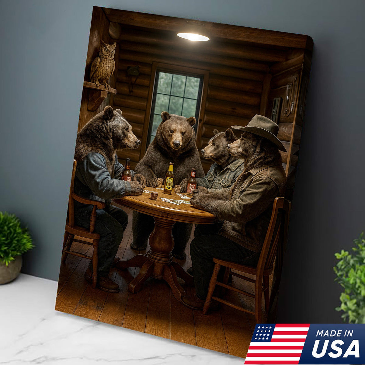 Bears Playing Poker Wall Art Canvas – Funny Cabin Decor Canvas Print for Bar & Man Cave