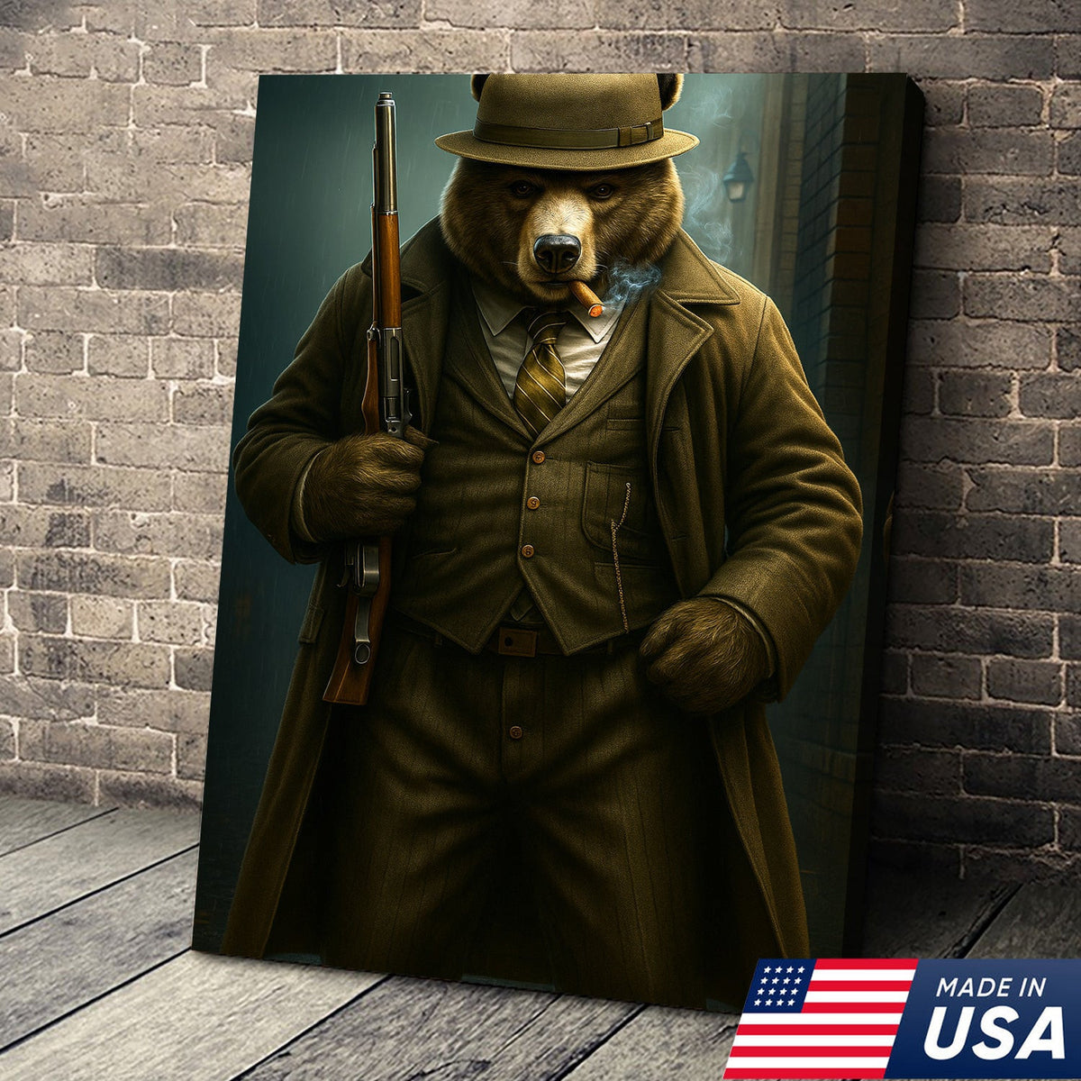 Vintage Gentleman Bear Hunter Canvas – Rustic Lodge Wall Art for Hunters & Outdoorsmen