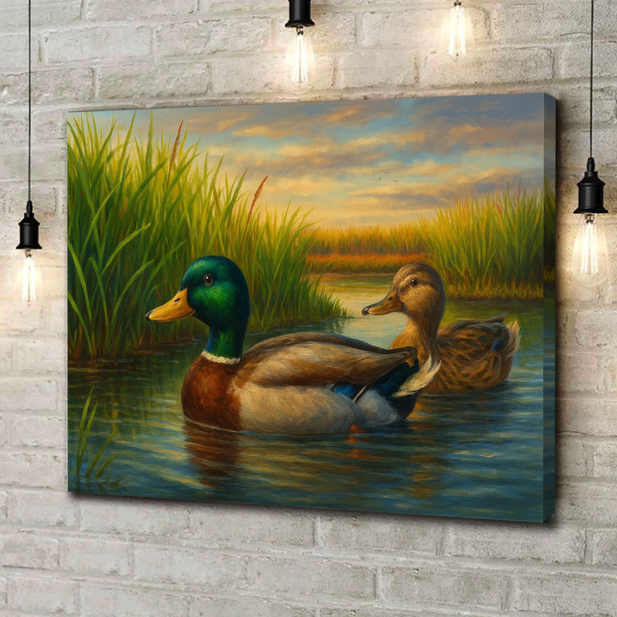 Couple Mallard Ducks Hunting Canvas – Realistic Wildlife Wall Art for Hunters