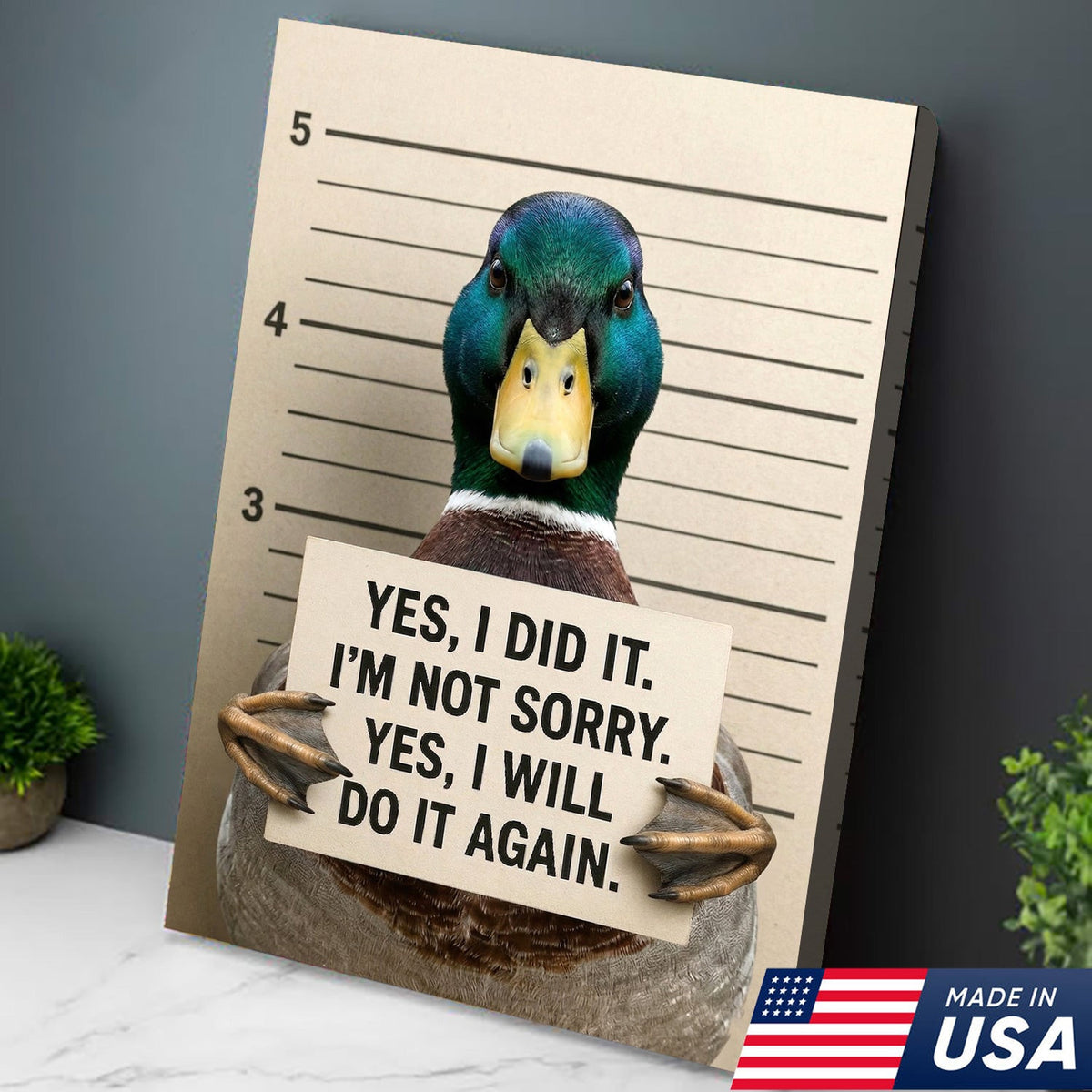 Funny Duck Mugshot Wall Art, Yes I Did It Poster, Sarcastic Animal Canvas