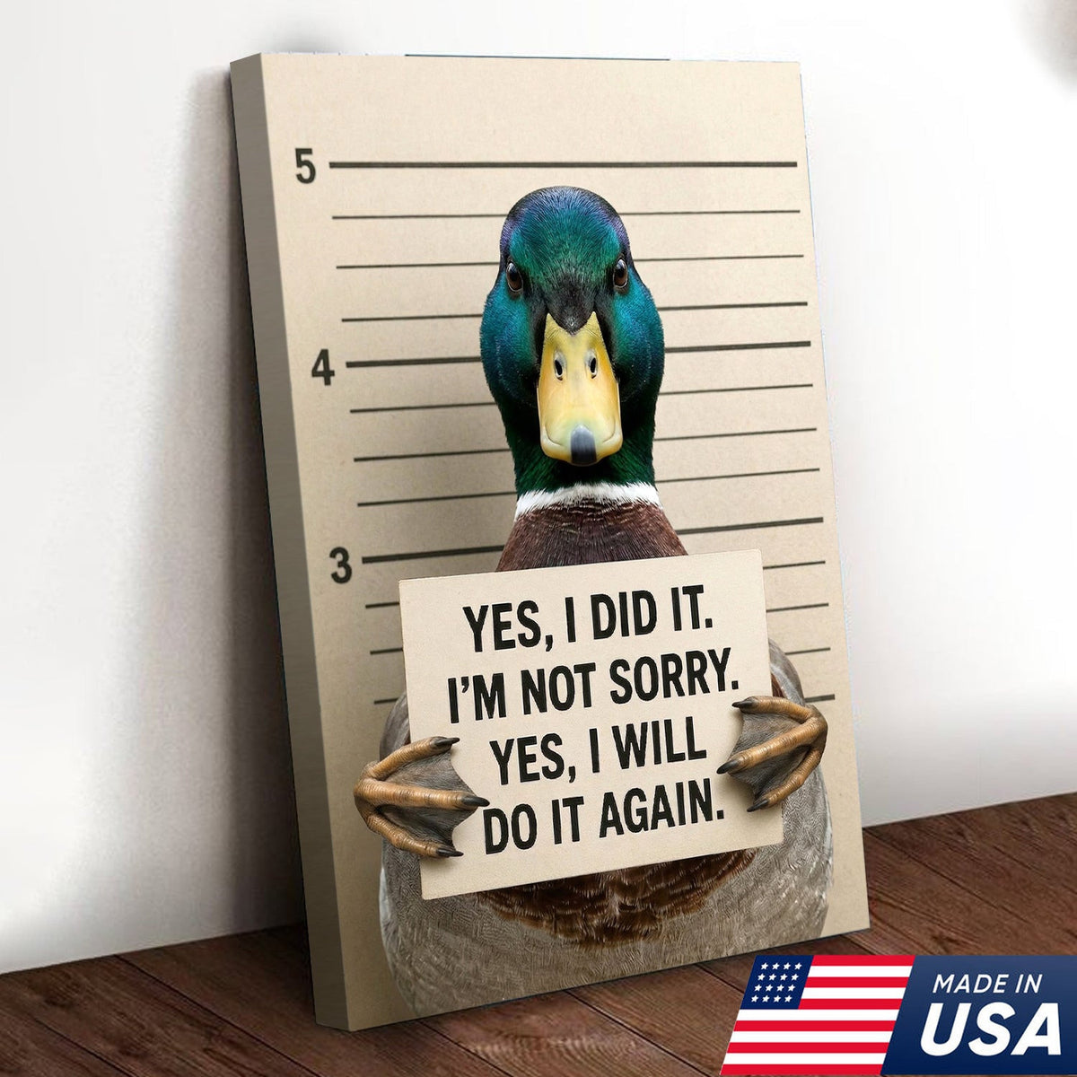 Funny Duck Mugshot Wall Art, Yes I Did It Poster, Sarcastic Animal Canvas