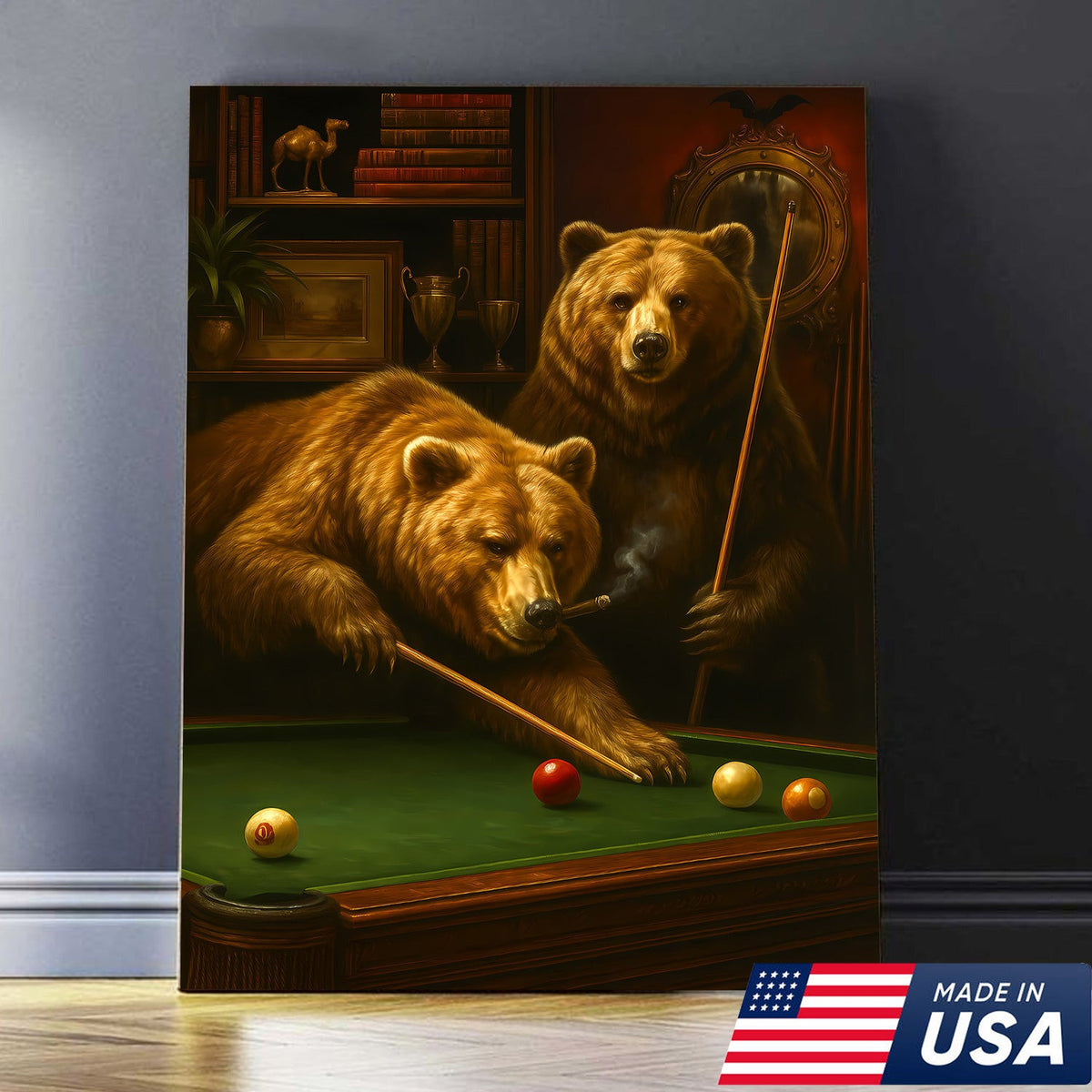 Bear Pool Players Canvas – Funny Gift for Men, Brothers & Hunters, Rustic Lodge Wall Art