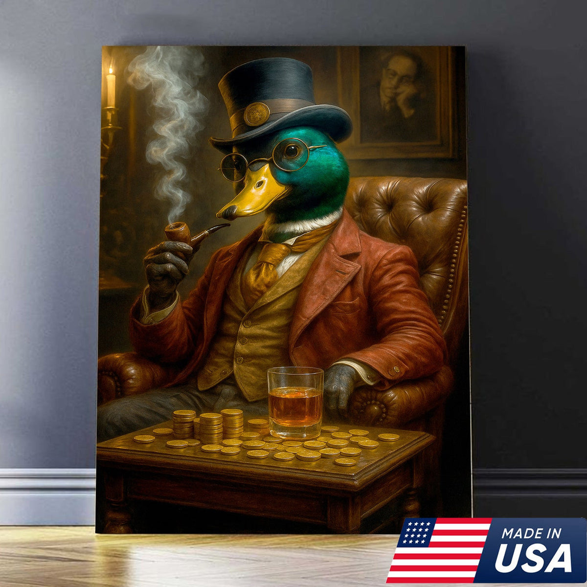 Funny Gentleman Duck Mallard Canvas – Vintage Bar Wall Art Gift for Him, Dad, or Husband