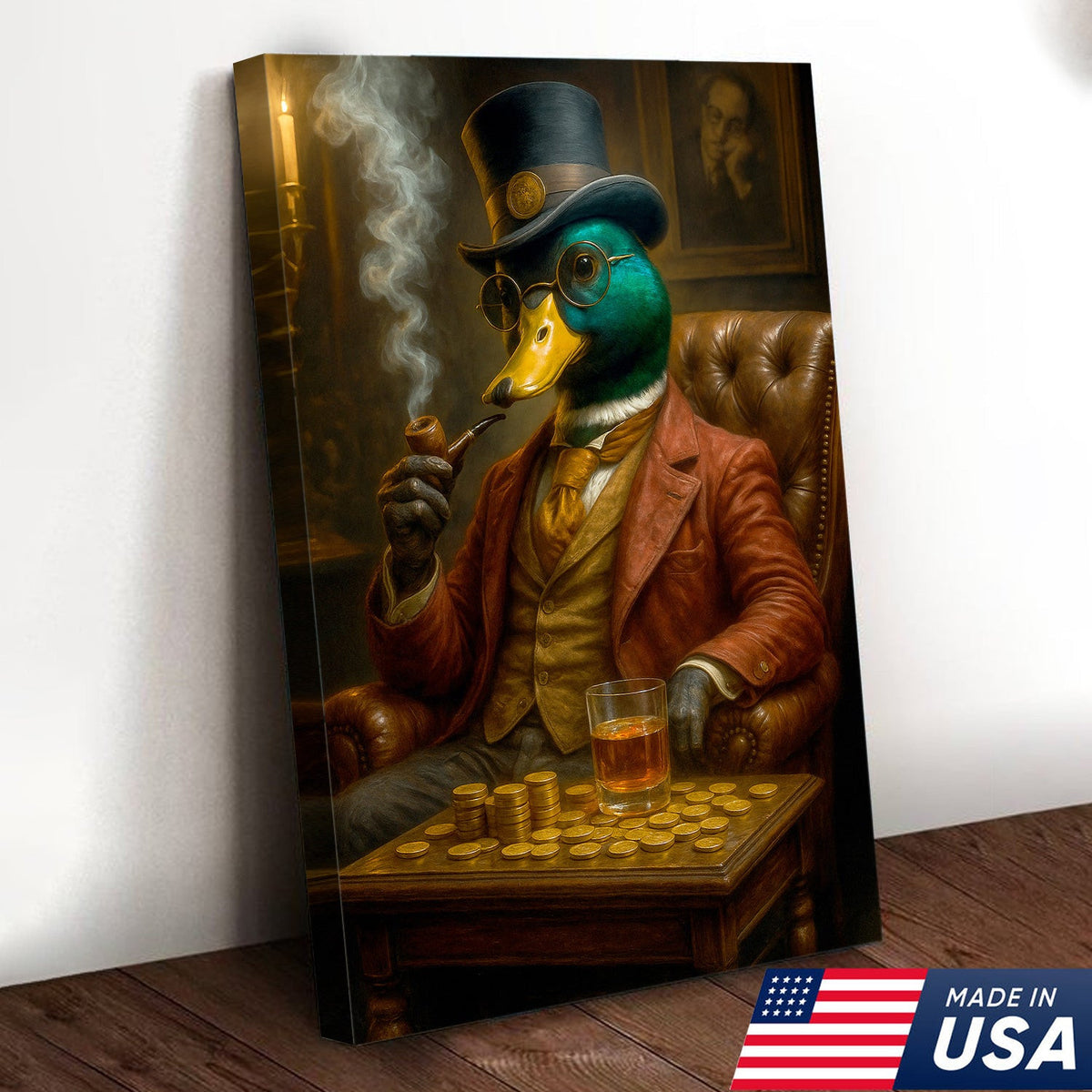 Funny Gentleman Duck Mallard Canvas – Vintage Bar Wall Art Gift for Him, Dad, or Husband