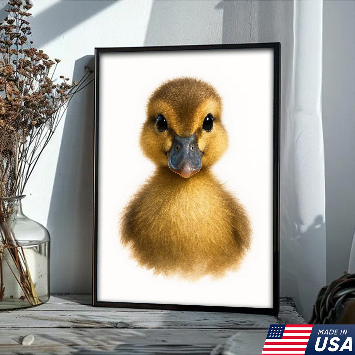 Minimalist Duckling Canvas Wall Art, Cute Baby Duck Portrait, Modern Animal Nursery Print