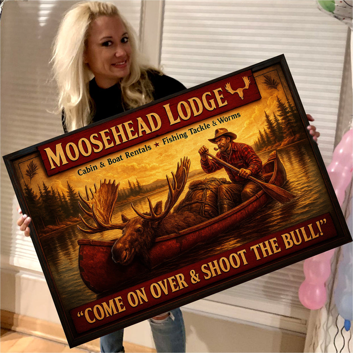 Moosehead Lodge Retro Metal Sign – Vintage Cabin Wall Art for Hunters & Fishing Lovers