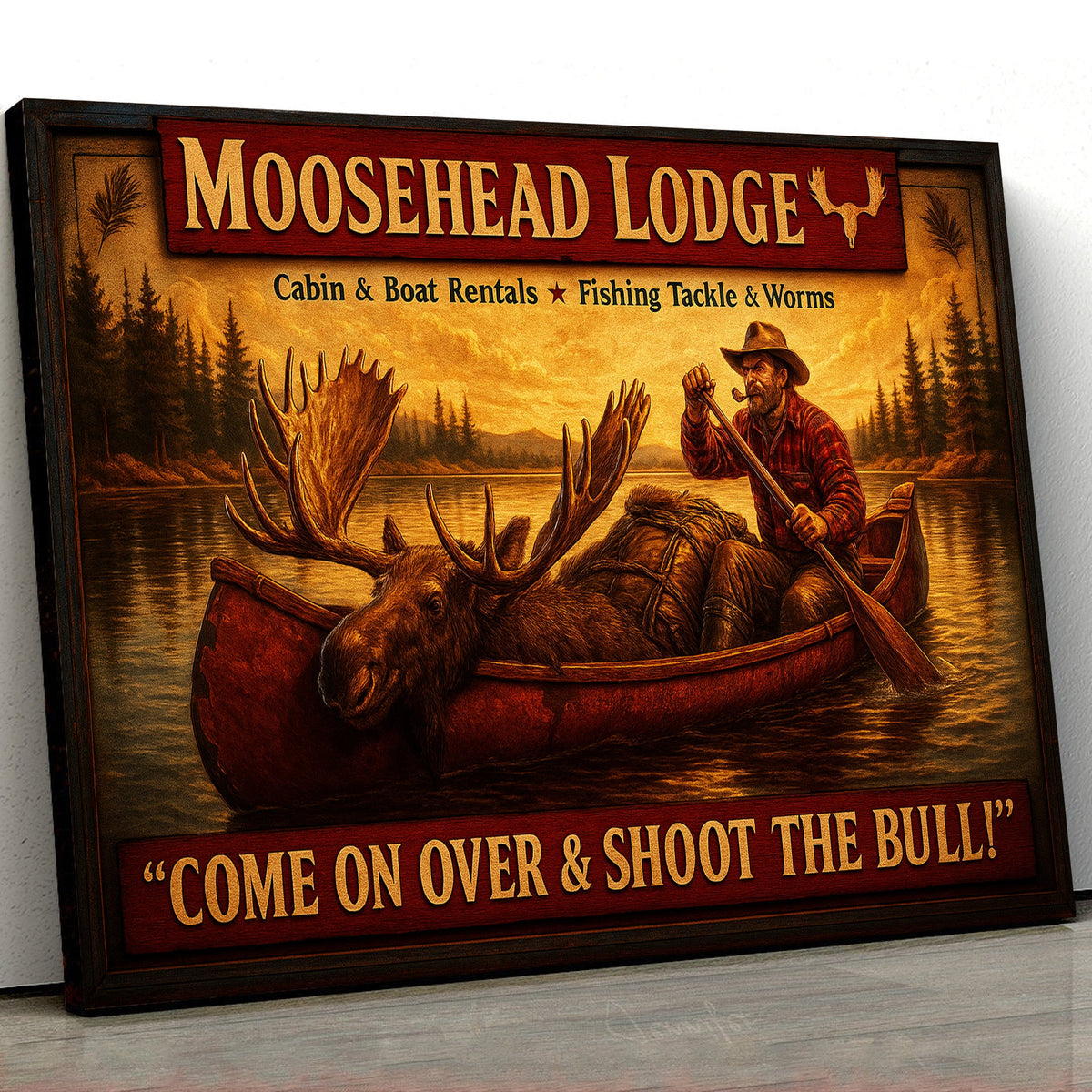 Moosehead Lodge Retro Metal Sign – Vintage Cabin Wall Art for Hunters & Fishing Lovers
