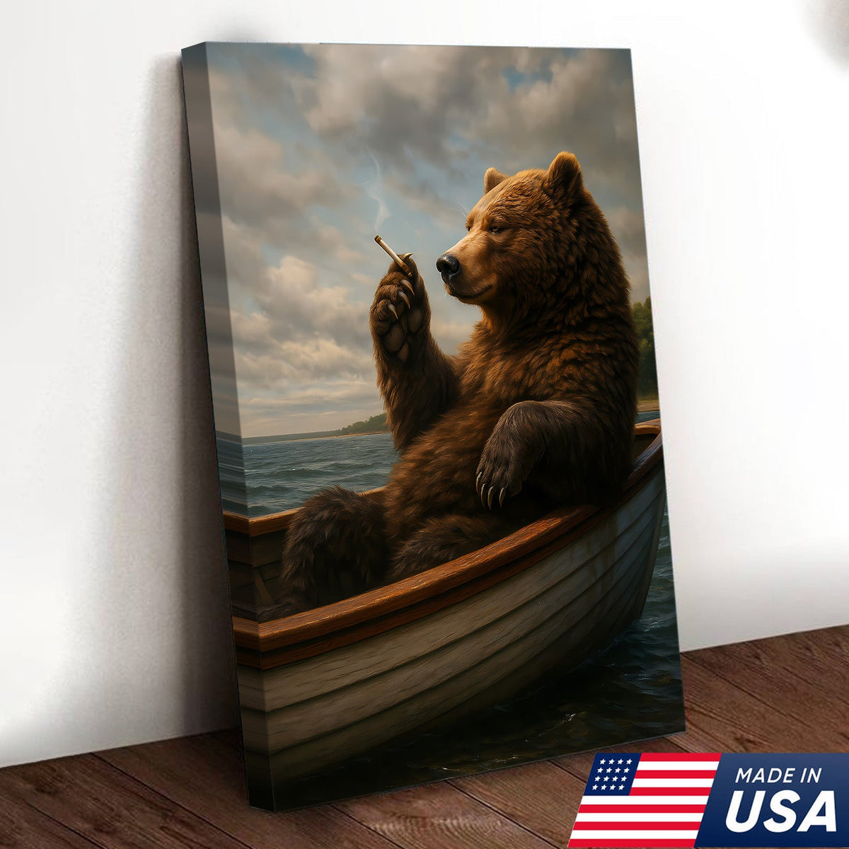 The Chill Bear on the Boat Wall Art Canvas – Funny Relaxed Wall Art for Men