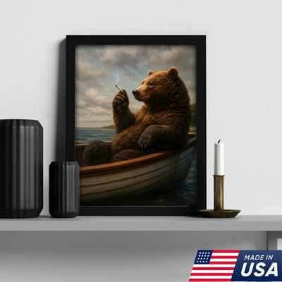 The Chill Bear on the Boat Wall Art Canvas – Funny Relaxed Wall Art for Men