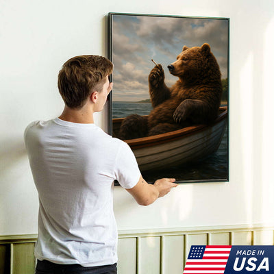 The Chill Bear on the Boat Wall Art Canvas – Funny Relaxed Wall Art for Men