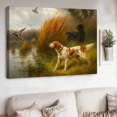 Hunting Dogs and Mallards Canvas Wall Art – Rustic Wildlife Scene – Perfect Lodge or Cabin Decor