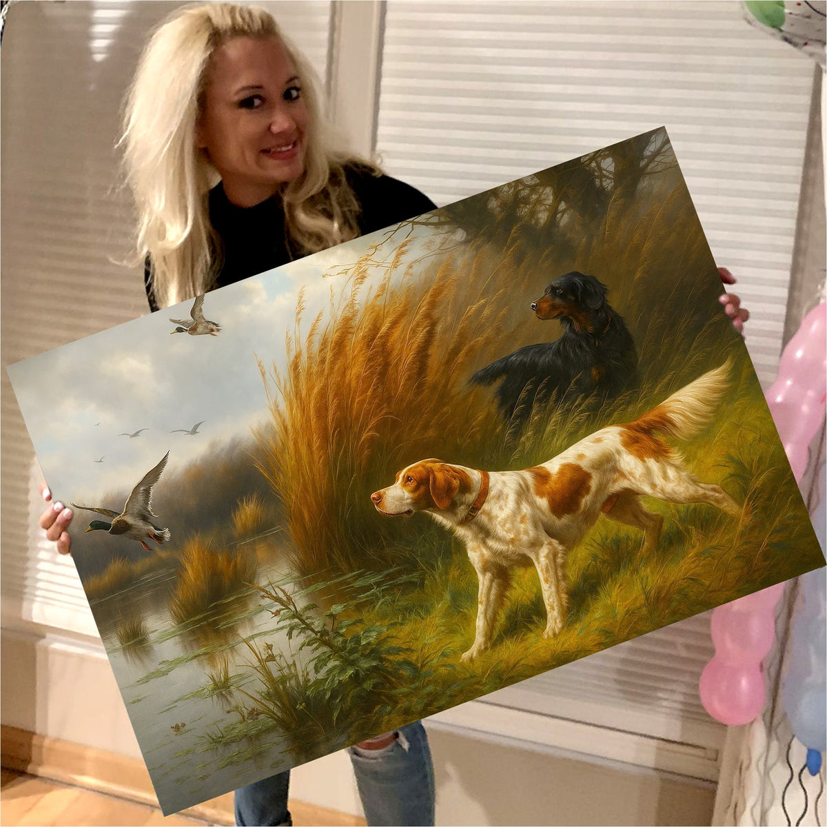 Hunting Dogs and Mallards Canvas Wall Art – Rustic Wildlife Scene – Perfect Lodge or Cabin Decor