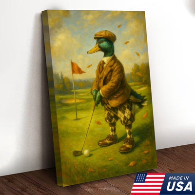 Quirky Duck Golf Canvas Print – Funny Rustic Wall Art for Cabin, Lodge & Man Cave