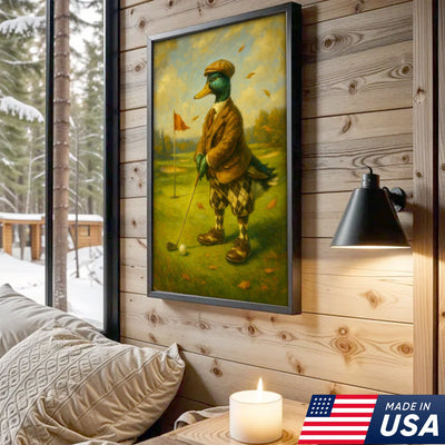 Quirky Duck Golf Canvas Print – Funny Rustic Wall Art for Cabin, Lodge & Man Cave