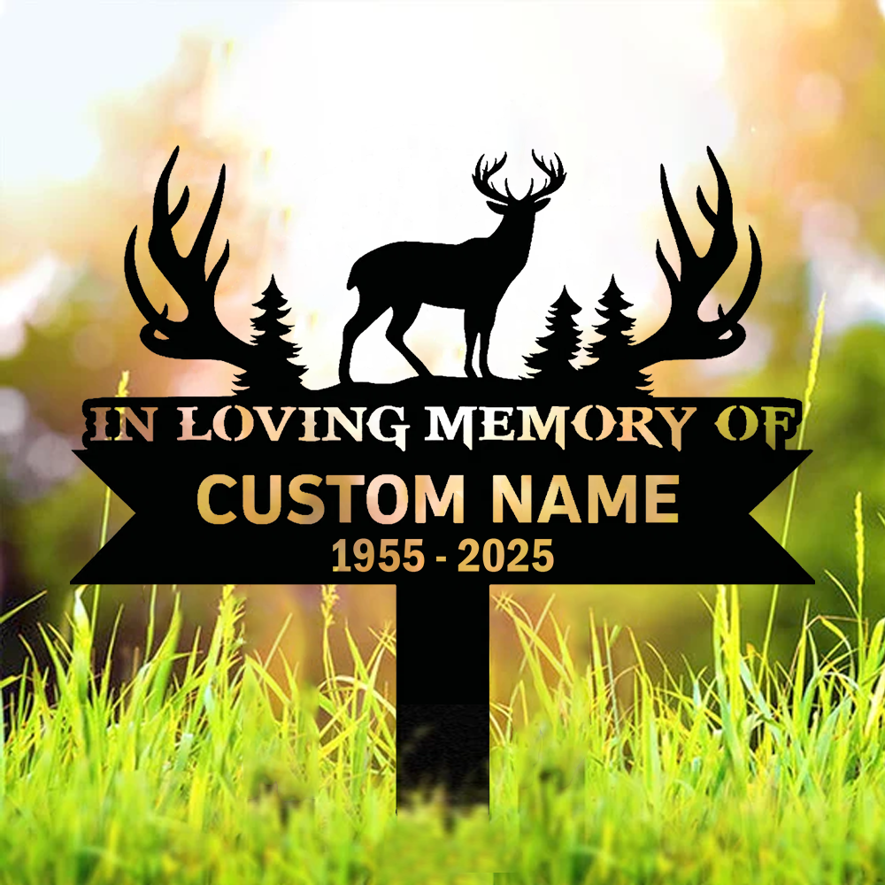 Personalized Deer Memorial Metal Sign – In Loving Memory Grave Marker for Garden Outdoor Decor