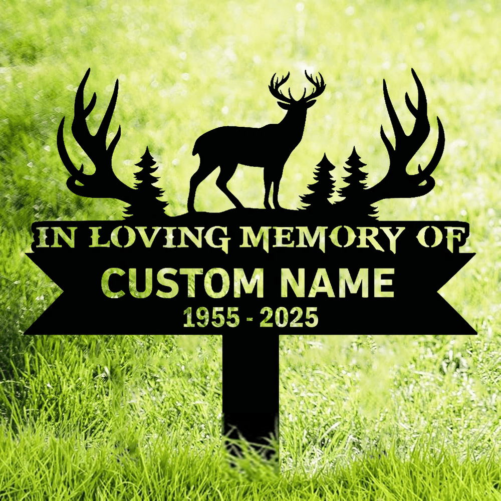 Personalized Deer Memorial Metal Sign – In Loving Memory Grave Marker for Garden Outdoor Decor