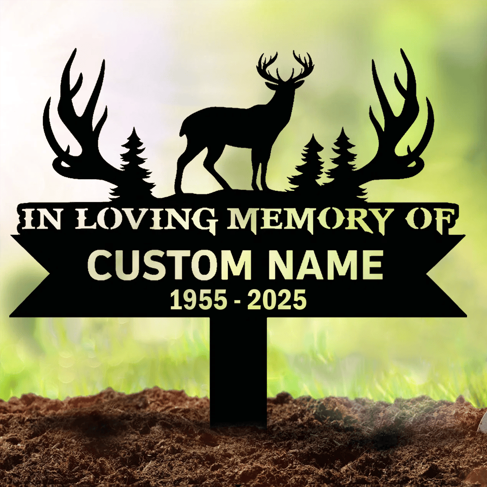 Personalized Deer Memorial Metal Sign – In Loving Memory Grave Marker for Garden Outdoor Decor