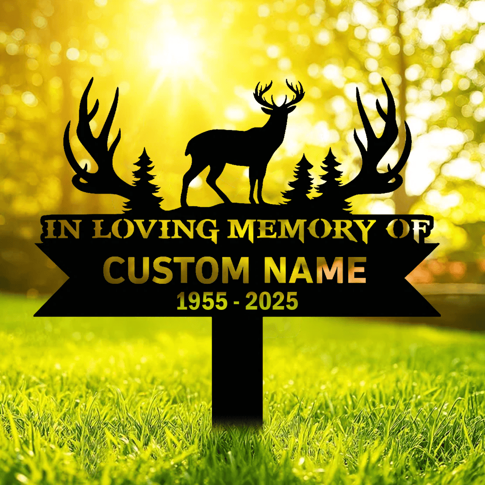 Personalized Deer Memorial Metal Sign – In Loving Memory Grave Marker for Garden Outdoor Decor