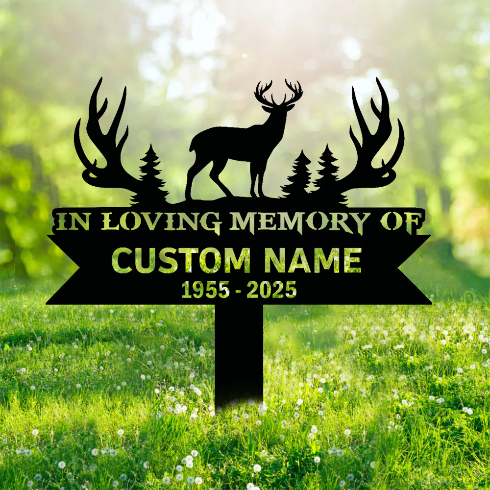 Personalized Deer Memorial Metal Sign – In Loving Memory Grave Marker for Garden Outdoor Decor