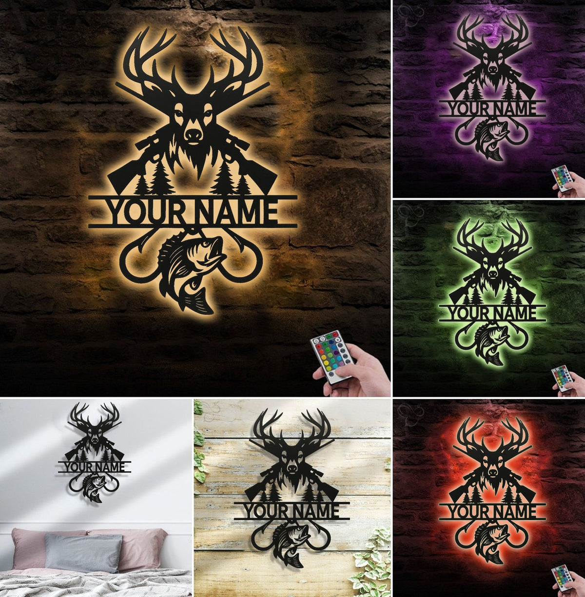 Personalized Deer Hunting and Fishing Metal Sign WITH LED/WITHOUT LED – Rustic Cabin Wall Decor