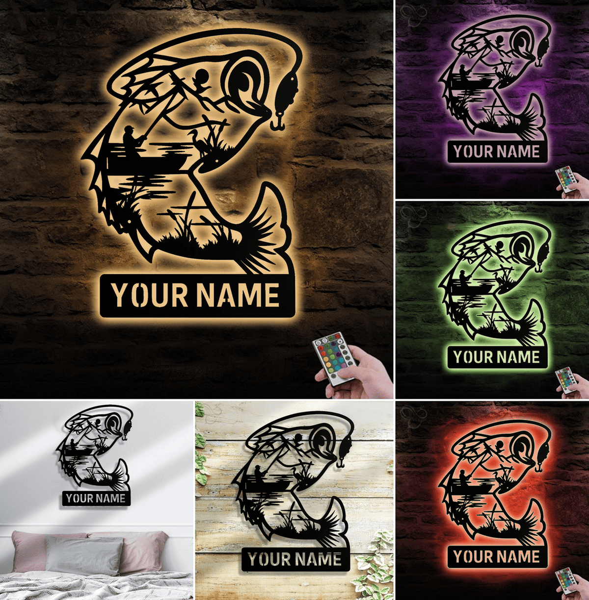 Personalized Fishing Metal Sign WITH LED/WITHOUT LED – Rustic Angler Wall Art