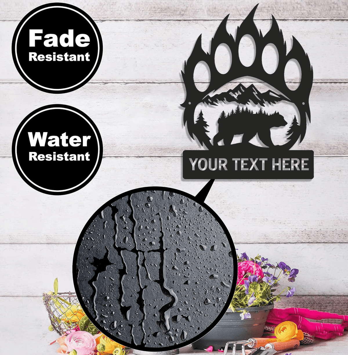 Personalized Bear Paw Metal Sign WITH LED/WITHOUT LED – Rustic Wildlife Wall Art